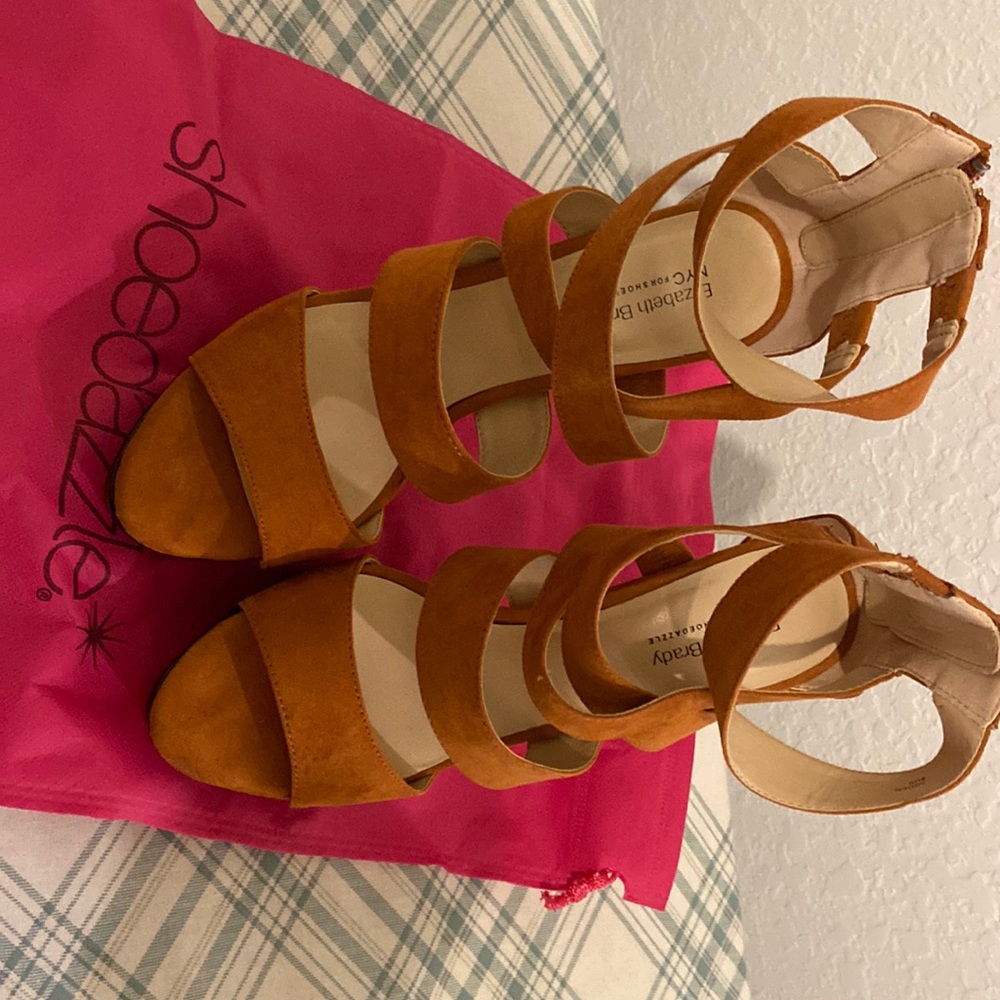 Suede Cognac sexy high heel platforms crisscross detail 6 inches
